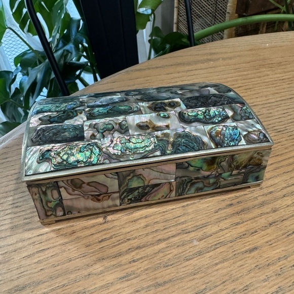 Vintage alpaca‎ Mexico Mexican Abalone shell jewelry box trinket box